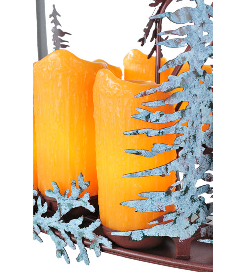 Meyda Lighting Tall Pines 42" 12-Light Rust & Green Trees Chandelier With Amber Faux Candlelight