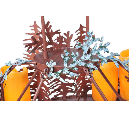 Meyda Lighting Tall Pines 42" 12-Light Rust & Green Trees Chandelier With Amber Faux Candlelight
