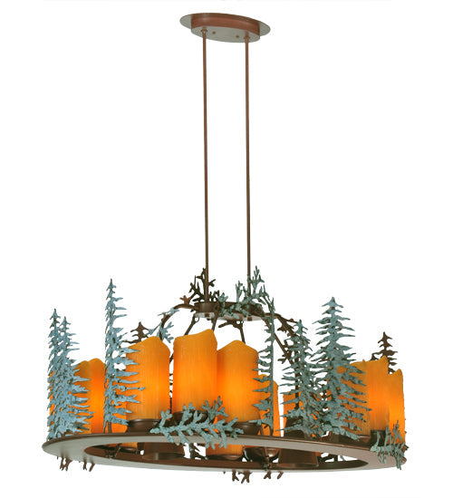 Meyda Lighting Tall Pines 42" 12-Light Rust & Green Trees Chandelier With Amber Faux Candlelight