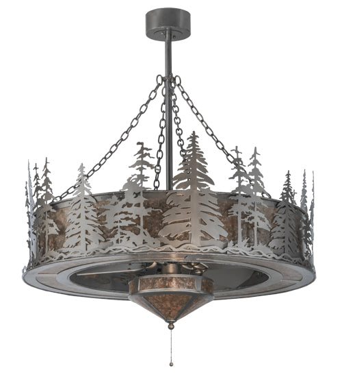 Meyda Lighting Tall Pines 44" 11-Light Nickel Chandelier With Silver Mica Shade Glass and Silver Fan