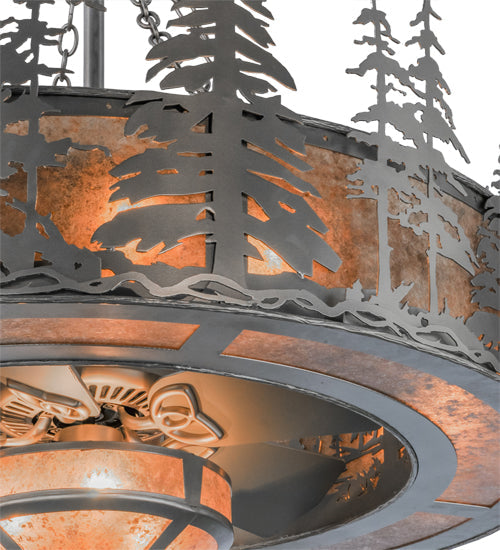 Meyda Lighting Tall Pines 44" 11-Light Nickel Chandelier With Silver Mica Shade Glass and Silver Fan