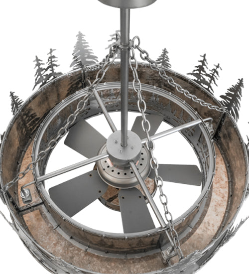 Meyda Lighting Tall Pines 44" 11-Light Nickel Chandelier With Silver Mica Shade Glass and Silver Fan