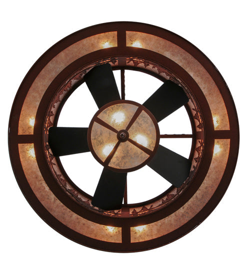 Meyda Lighting Tall Pines 44" 11-Light Red Rust Chandelier With Silver Mica Shade Glass and Fan