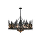 Meyda Lighting Tall Pines 44" 11-Light Textured Black Chandelier With Silver Mica Shade Glass and Black Fan
