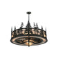 Meyda Lighting Tall Pines 44" 11-Light Textured Black Chandelier With Silver Mica Shade Glass and Black Fan
