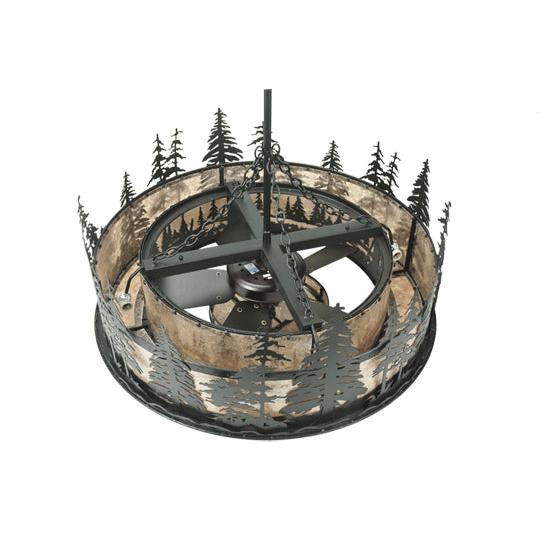Meyda Lighting Tall Pines 44" 11-Light Textured Black Chandelier With Silver Mica Shade Glass and Black Fan