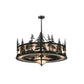 Meyda Lighting Tall Pines 44" 11-Light Textured Black Chandelier With Silver Mica Shade Glass and Black Fan