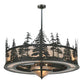 Meyda Lighting Tall Pines 44" 11-Light Textured Black Chandelier With Silver Mica Shade Glass and Black Fan