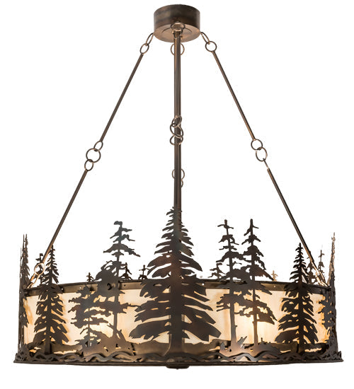 Meyda Lighting Tall Pines 44" 16-Light Dark Burnished Antique Copper Chandelier With Creme Carrare Idalight Shade Glass and Fan