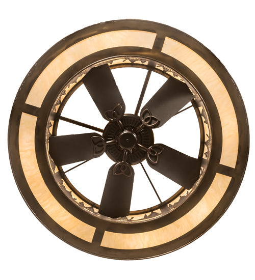 Meyda Lighting Tall Pines 44" 16-Light Dark Burnished Antique Copper Chandelier With Creme Carrare Idalight Shade Glass and Fan
