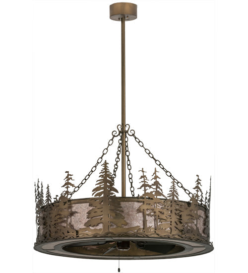 Meyda Lighting Tall Pines 44" 8-Light Antique Copper Chandelier With Silver Mica Shade Glass and Fan