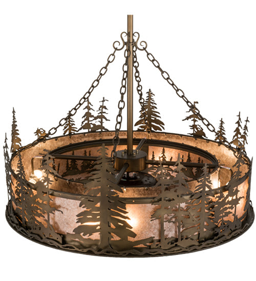 Meyda Lighting Tall Pines 44" 8-Light Antique Copper Chandelier With Silver Mica Shade Glass and Fan