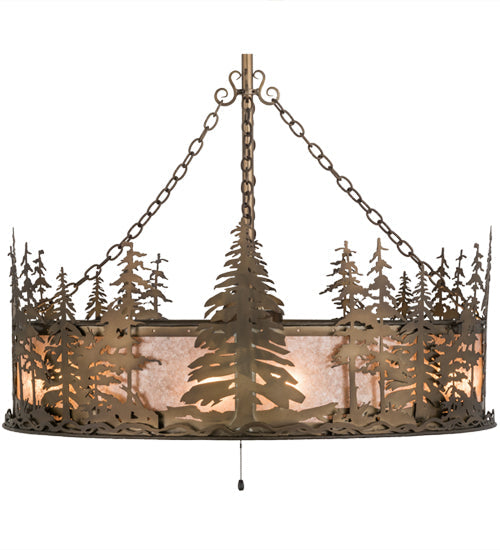Meyda Lighting Tall Pines 44" 8-Light Antique Copper Chandelier With Silver Mica Shade Glass and Fan