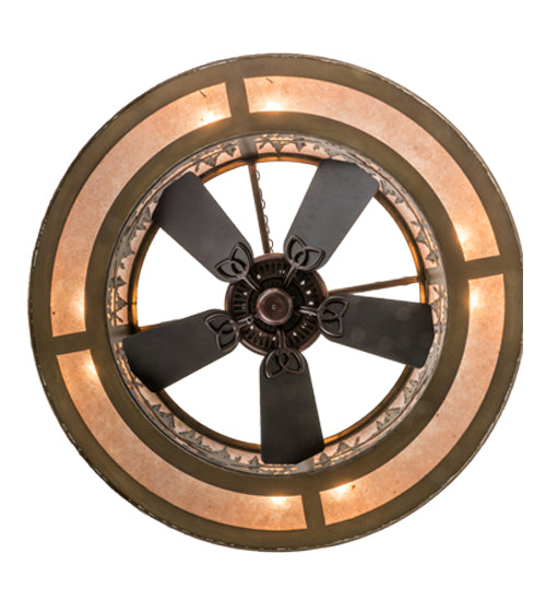 Meyda Lighting Tall Pines 44" 8-Light Antique Copper Chandelier With Silver Mica Shade Glass and Fan