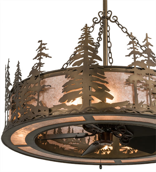 Meyda Lighting Tall Pines 44" 8-Light Antique Copper Chandelier With Silver Mica Shade Glass and Fan