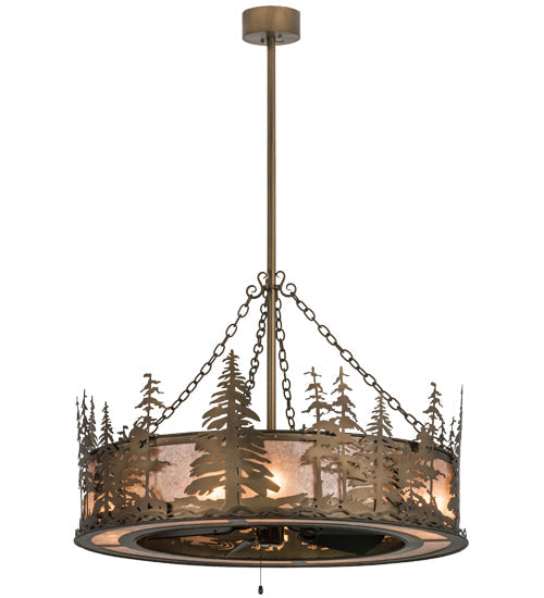 Meyda Lighting Tall Pines 44" 8-Light Antique Copper Chandelier With Silver Mica Shade Glass and Fan