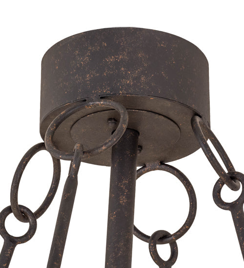 Meyda Lighting Tall Pines 44" 8-Light Copper Rust Chandelier With Amber Mica Shade Glass and Fan