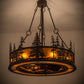 Meyda Lighting Tall Pines 44" 8-Light Copper Rust Chandelier With Amber Mica Shade Glass and Fan