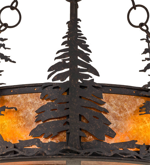 Meyda Lighting Tall Pines 44" 8-Light Copper Rust Chandelier With Amber Mica Shade Glass and Fan