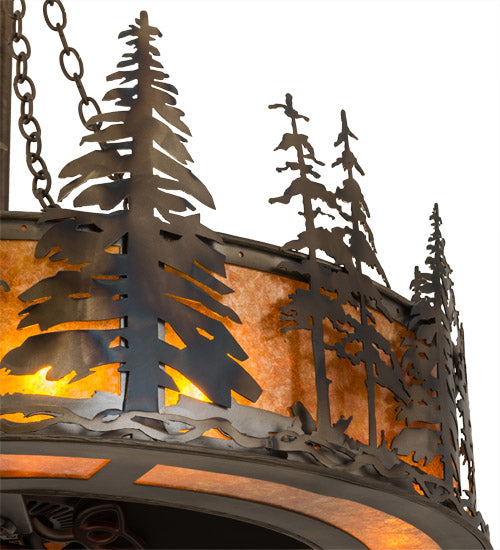Meyda Lighting Tall Pines 44" 8-Light Light Burnished Antique Copper Chandelier With Amber Mica Shade Glass and Fan