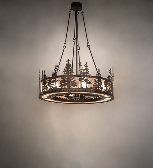 Meyda Lighting Tall Pines 44" 8-Light Mahogany Bronze Chandelier With Silver Mica Shade Glass and Fan