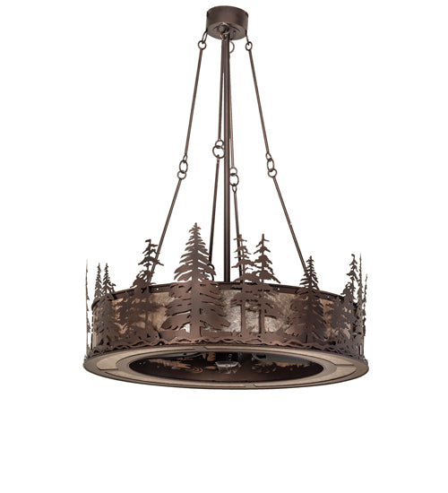 Meyda Lighting Tall Pines 44" 8-Light Mahogany Bronze Chandelier With Silver Mica Shade Glass and Fan