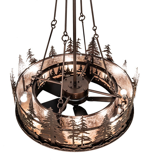 Meyda Lighting Tall Pines 44" 8-Light Mahogany Bronze Chandelier With Silver Mica Shade Glass and Fan