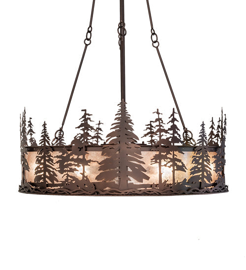 Meyda Lighting Tall Pines 44" 8-Light Mahogany Bronze Chandelier With Silver Mica Shade Glass and Fan