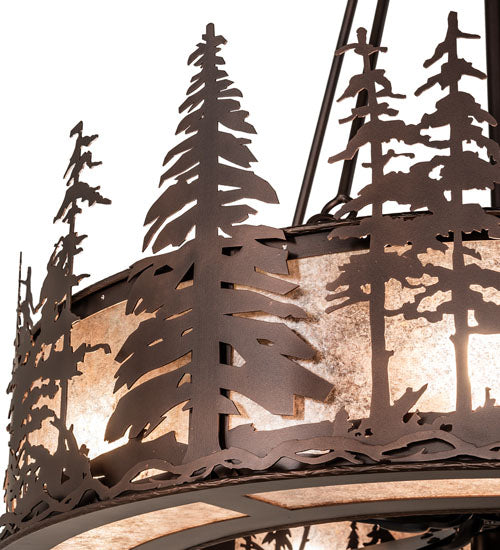 Meyda Lighting Tall Pines 44" 8-Light Mahogany Bronze Chandelier With Silver Mica Shade Glass and Fan