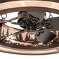 Meyda Lighting Tall Pines 44" 8-Light Mahogany Bronze Chandelier With Silver Mica Shade Glass and Fan