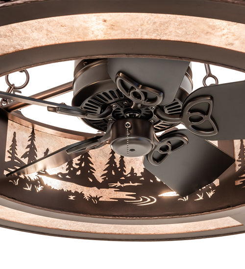 Meyda Lighting Tall Pines 44" 8-Light Mahogany Bronze Chandelier With Silver Mica Shade Glass and Fan