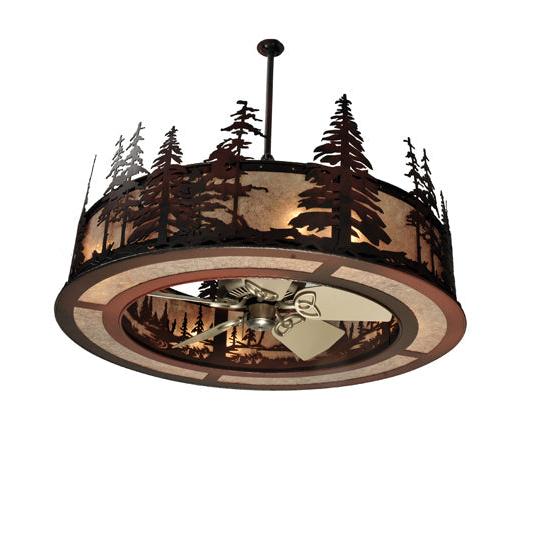 Meyda Lighting Tall Pines 44" 8-Light Rust Chandelier With Silver Mica Shade Glass and 29" Silver Fan