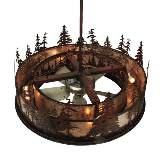 Meyda Lighting Tall Pines 44" 8-Light Rust Chandelier With Silver Mica Shade Glass and 29" Silver Fan
