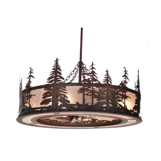 Meyda Lighting Tall Pines 44" 8-Light Rust Chandelier With Silver Mica Shade Glass and 29" Silver Fan