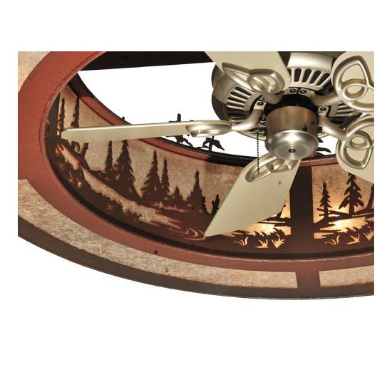 Meyda Lighting Tall Pines 44" 8-Light Rust Chandelier With Silver Mica Shade Glass and 29" Silver Fan