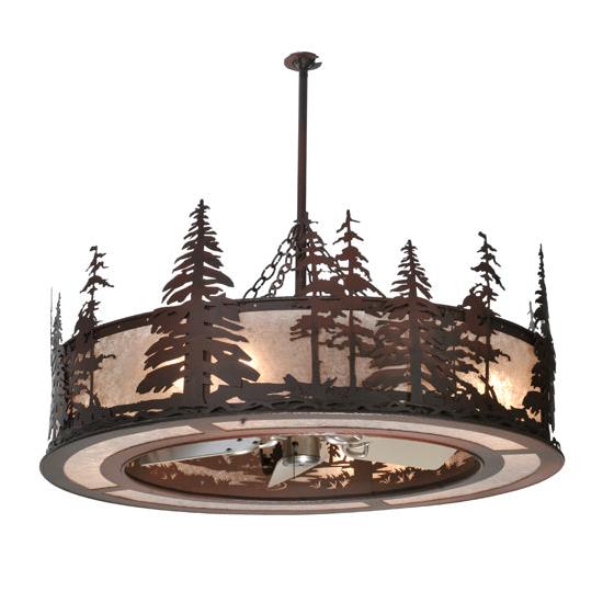 Meyda Lighting Tall Pines 44" 8-Light Rust Chandelier With Silver Mica Shade Glass and 29" Silver Fan