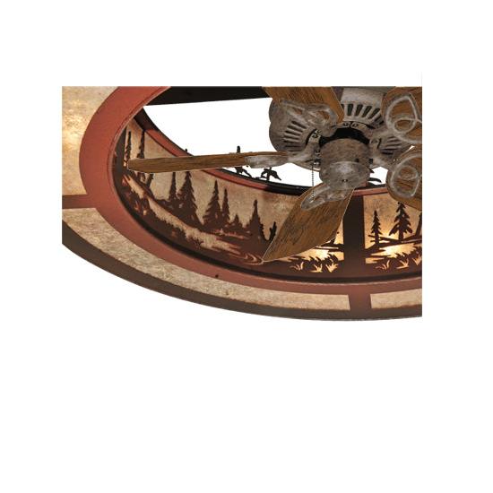 Meyda Lighting Tall Pines 44" 8-Light Rust Chandelier With Silver Mica Shade Glass and 29" Wood Fan