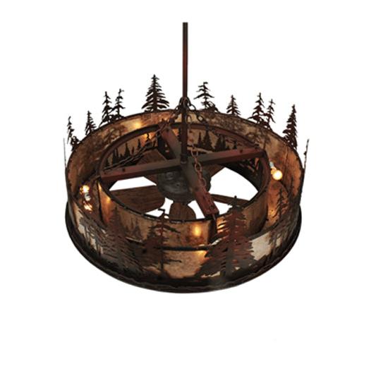 Meyda Lighting Tall Pines 44" 8-Light Rust Chandelier With Silver Mica Shade Glass and 29" Wood Fan