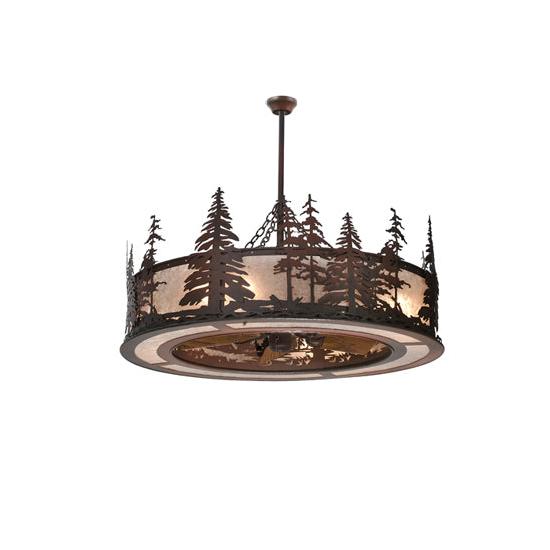 Meyda Lighting Tall Pines 44" 8-Light Rust Chandelier With Silver Mica Shade Glass and 29" Wood Fan