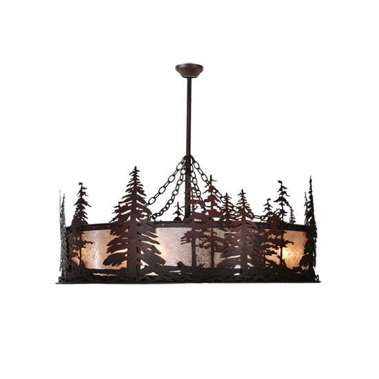 Meyda Lighting Tall Pines 44" 8-Light Rust Chandelier With Silver Mica Shade Glass and 29" Wood Fan