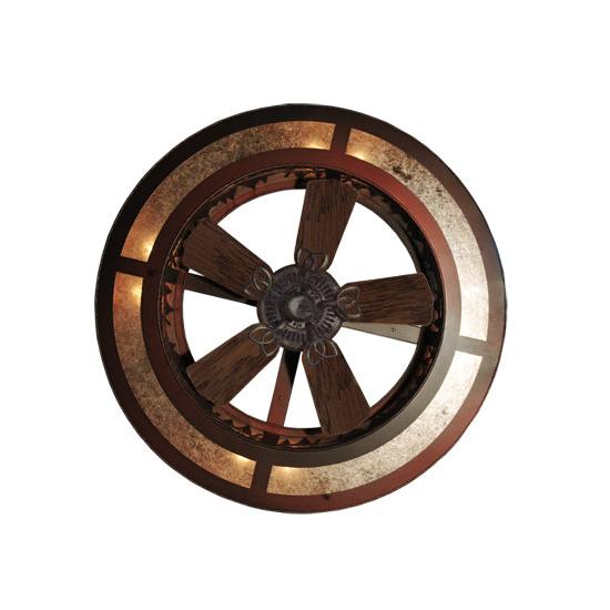 Meyda Lighting Tall Pines 44" 8-Light Rust Chandelier With Silver Mica Shade Glass and 29" Wood Fan