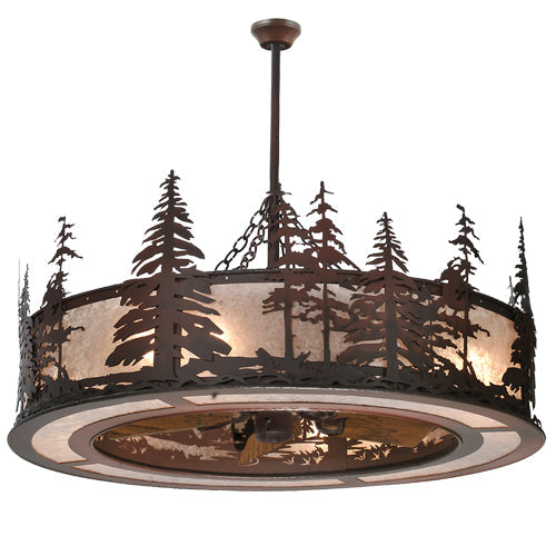 Meyda Lighting Tall Pines 44" 8-Light Rust Chandelier With Silver Mica Shade Glass and 29" Wood Fan