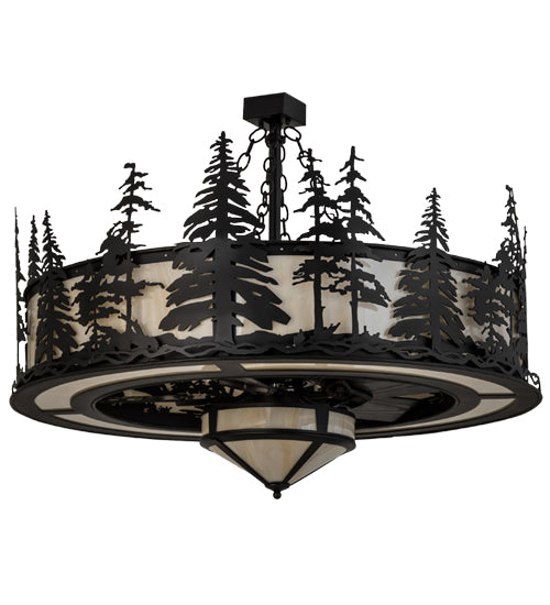 Meyda Lighting Tall Pines 45" 11-Light Black Chandelier With Beige Sahara Taupe Idalight Shade Glass and Fan