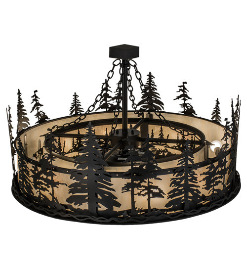 Meyda Lighting Tall Pines 45" 11-Light Black Chandelier With Beige Sahara Taupe Idalight Shade Glass and Fan