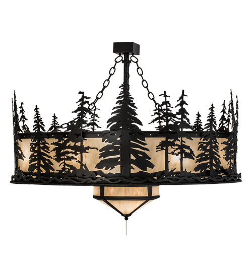 Meyda Lighting Tall Pines 45" 11-Light Black Chandelier With Beige Sahara Taupe Idalight Shade Glass and Fan