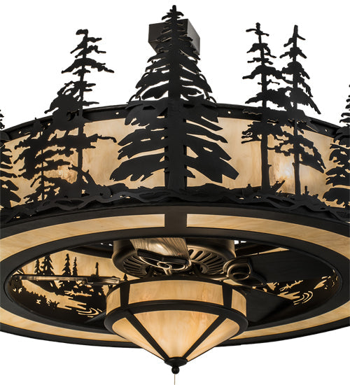Meyda Lighting Tall Pines 45" 11-Light Black Chandelier With Beige Sahara Taupe Idalight Shade Glass and Fan
