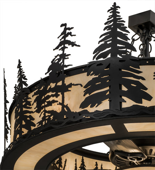 Meyda Lighting Tall Pines 45" 11-Light Black Chandelier With Beige Sahara Taupe Idalight Shade Glass and Fan