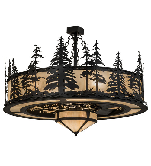 Meyda Lighting Tall Pines 45" 11-Light Black Chandelier With Beige Sahara Taupe Idalight Shade Glass and Fan