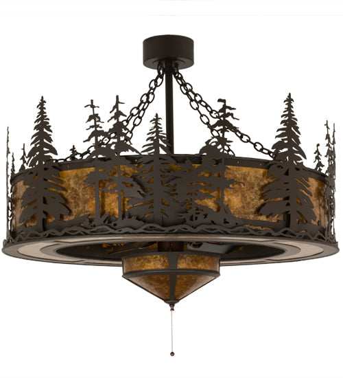 Meyda Lighting Tall Pines 45" 11-Light Oil Rubbed Bronze Chandelier With Amber Mica Shade Glass and Fan