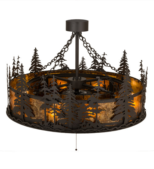 Meyda Lighting Tall Pines 45" 11-Light Oil Rubbed Bronze Chandelier With Amber Mica Shade Glass and Fan